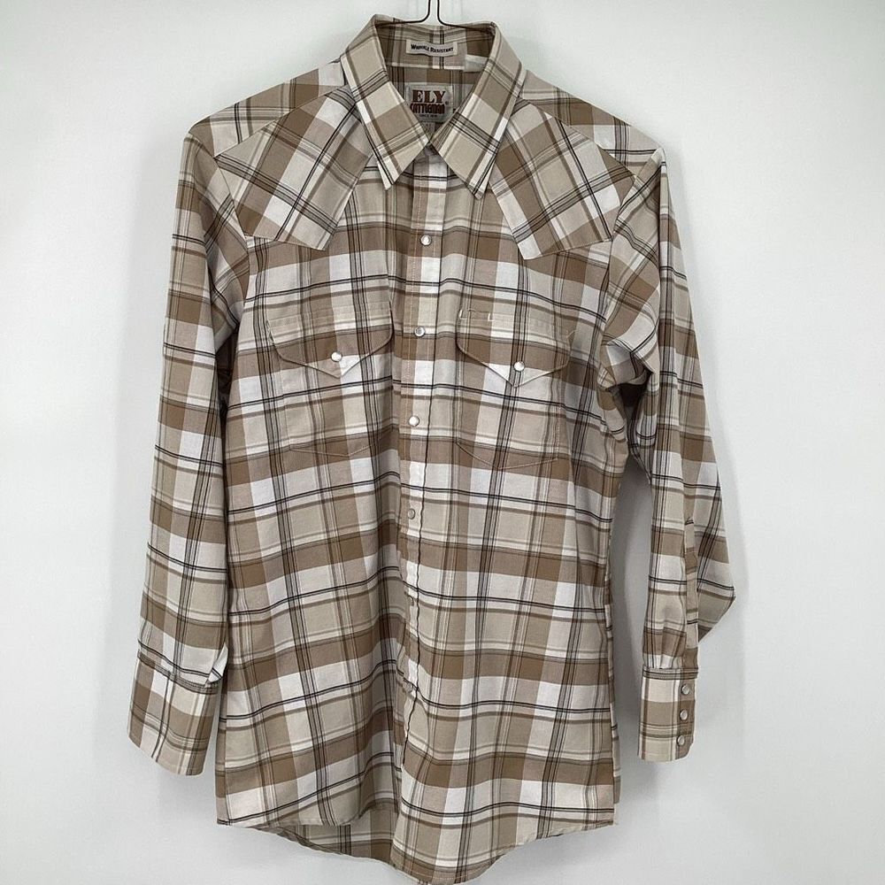 Mens Ely Cattleman wrinkle‎ resistant Long Sleeved Pearl Snap Western Shirt M